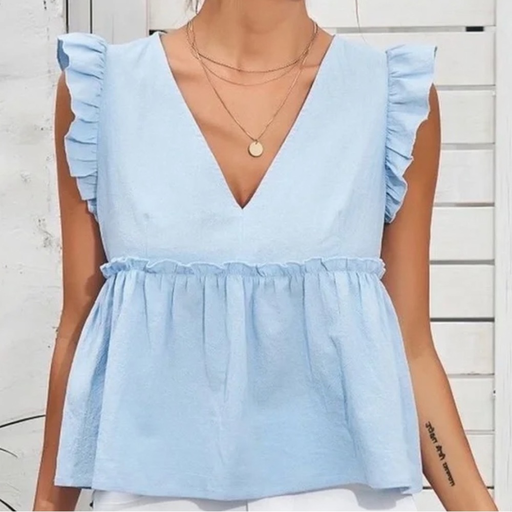 Zara Blue Ruffle Peplum Top